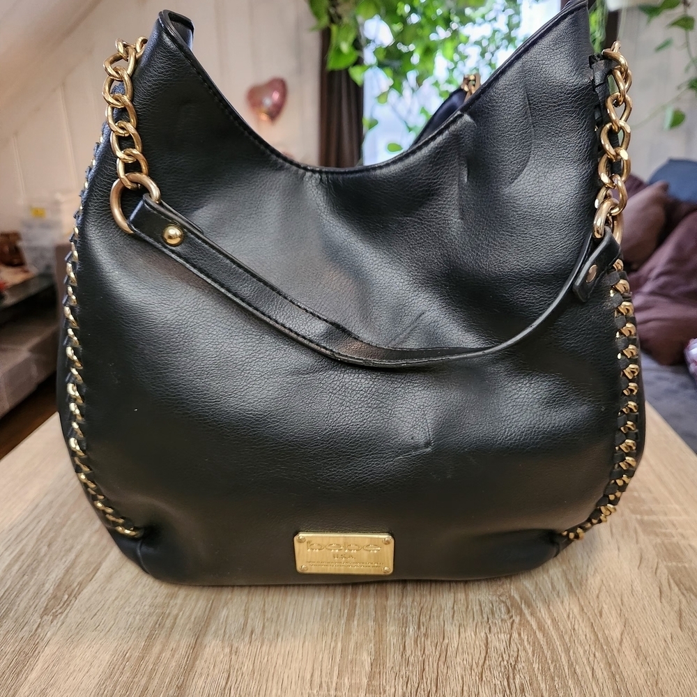 bebe Black Hobo Bag with Gold Chain Detail - Picture 2 of 8